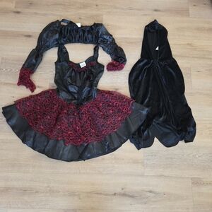 Dark Temptress Y2k Costume 3-Piece Red Black Velvet Cape